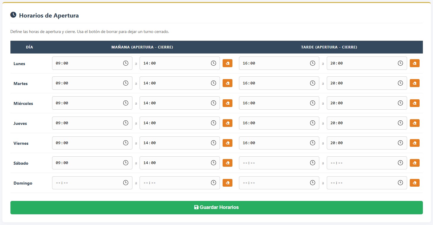 Configuración de Horarios